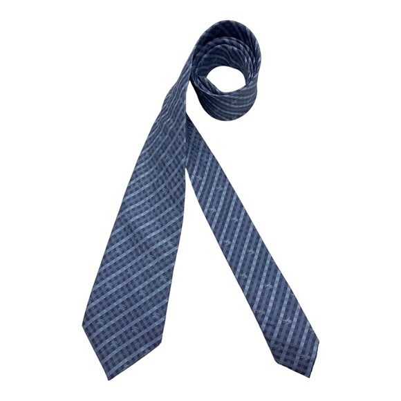 BURBERRY Blue Plaids & Checks Monogrammed Logo Silk LUXURY Tie ITALY - Picture 1 of 4